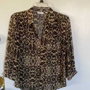 NY& CO Sheer Leopard Button Down Blouse